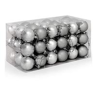 BAKAJI Lot de 54 Boules de Noël avec Surface Brillante et Mate, diamètre 6 cm, décorations pour Sapin de Noël (Argent)
