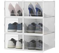 BAKAJI Lot de 6 boîtes à chaussures empilables avec couvercles, assemblage facile, porte-chaussures de gain de place transparentes, boîtes de rangement (lot de 6 pièces, 35 x 25 x 19 cm)