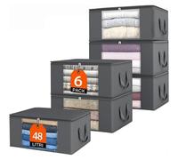 BAKAJI Lot de 6 boîtes de capacité de 48 litres pour vêtements peu encombrants, boîtes de rangement pliantes extra-larges idéales pour chambre à coucher, placard, avec fenêtre avant transparente