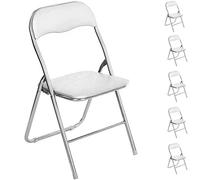 BAKAJI Lot de 6 chaises rembourrées Pliantes pour économiser de l'espace, Structure en métal Gris, Chaise Salle De Conférrence Confortable Et Pratique, 44D x 49W x 79H cm (Blanc)