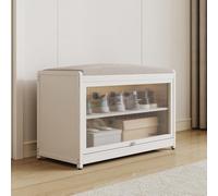 BAKAJI Meuble à chaussures avec assise et 2 compartiments intérieurs peu encombrants, meuble banc à chaussures avec porte transparente et base antidérapante pour entrée, chambre à coucher, entrée 70 x