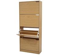 BAKAJI Meuble à Chaussures en Bois MDF 4 Portes Porte-Chaussures à Rabat, poignées rétractables, Double Profondeur, Dimensions compactes, Slim 63 x 24 x 150 cm, Gain de Place, entrée Maison (chêne)