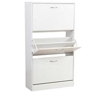 BAKAJI Meuble à Chaussures en Bois MDF avec 3 Portes Porte-Chaussures à Rabat, poignées en métal, Double Profondeur, Dimensions compactes, Fin 63 x 24 x 115 cm, entrée Maison (Blanc frassin)