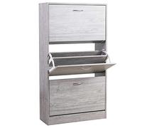 BAKAJI Meuble à chaussures en bois MDF avec 3 portes porte-chaussures à rabat, poignées en métal, double profondeur, dimensions compactes, fin 63 x 24 x 115 cm, gain de place, entrée maison (gris)