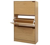BAKAJI Meuble à Chaussures en Bois MDF avec 3 Portes Porte-Chaussures à Rabat, poignées escamotables, Double Profondeur, Dimensions compactes, 63 x 24 x 115 cm, Gain de Place, entrée Maison (chêne)