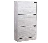 BAKAJI Meuble à chaussures en bois MDF avec 3 portes porte-chaussures à rabat, poignées escamotables, double profondeur, dimensions compactes, 63 x 24 x 115 cm, gain de place, entrée maison (gris)