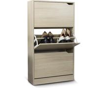 BAKAJI Meuble à Chaussures en Bois MDF avec 3 Portes Porte-Chaussures à Rabat, poignées rétractables, Double Profondeur, Dimensions compactes, Slim 63 x 24 x 115 cm, Gain de Place, entrée Maison
