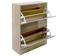 BAKAJI Meuble à Chaussures en Bois mélaminé avec 2 Portes à Rabat et Double Profondeur, Dimensions 60 x 24 x 83,5 cm (Beige)