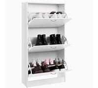 BAKAJI Meuble à Chaussures en Bois mélaminé avec 3 Portes à Rabat et Double Profondeur, Dimensions 60 x 24 x 120 cm, Blanc