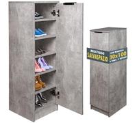 BAKAJI Meuble à Chaussures Multi-usages en Bois résistant aux Rayures, Meuble Porte-Chaussures avec 6 Compartiments et 5 étagères, idéal pour Maison, entrée, Bureau, Salon, 30 x 35 x 100 cm (Ciment)