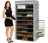BAKAJI Meuble à chaussures pour armoire peu encombrante, 10 étagères, 90 x 30 x 160 cm, jusqu'à 45 paires de chaussures, structure en acier et revêtement en tissu TNT imperméable avec fermeture éclair