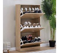 Bakaji Meuble à Chaussures Rangement Chaussures en Bois MDF Couleur Gris chêne avec 3 Portes à Rabat et Double Profondeur 'Dimensions 63 X 24 X 115 Cm