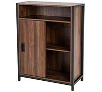 BAKAJI Meuble Bas bibliothèque, Design Moderne, Industriel, Structure en Acier et Bois MDF, Noyer avec 2 Portes coulissantes, étagère à Vue et 2 étagères intérieures 64 x 30 x 81 cm