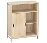BAKAJI Meuble Bas bibliothèque, Design Moderne, Industriel, Structure en Acier et Bois MDF, Noyer avec 2 Portes coulissantes, étagère à Vue et 2 étagères intérieures 64 x 30 x 81 cm