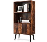 BAKAJI Meuble bibliothèque 2 étagères + Meuble avec Porte étagère Structure en Bois MDF Effet Vieilli Design Moderne Industriel Dimensions 120 x 60 x 30 cm
