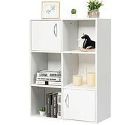 BAKAJI Meuble Bibliothèque étagère 6 étagères avec 2 Portes aimantées et poignée en métal Structure en Bois MDF Design Moderne pour Maison Bureau Dimensions 80 x 61,5 x 29,5 cm (Blanc)
