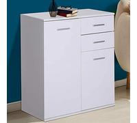 BAKAJI Meuble Buffet avec 2 tiroirs Double Porte et 2 étagères intérieures, Armoire multifonctionnelle, Cuisine, Salle de Bain, Bureau, Design Moderne, en Bois MDF Blanc, Dimensions 71 x 35 x 76 cm