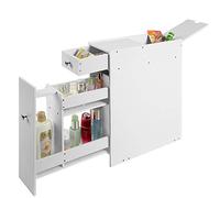 BAKAJI Meuble Colonne pour Salle de Bain, Meuble Commode en Bois MDF Blanc avec 2 tiroirs 3 Compartiments et Compartiment à Compartiments, Dimensions 48 x 16 x 58 cm