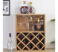 BAKAJI Meuble d'angle Bar à Cocktails, Cave de Sol, étagère Porte-Bouteilles, 2 étagères, vin, liqueurs, Cave en Bois, 8 Places, Porte-Bouteilles avec Porte-gobelets (Marron)