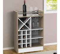 BAKAJI Meuble d'angle Bar Bouteilles vin liqueurs Structure en Bois Cave, Chêne, Unica