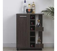 BAKAJI Meuble d'angle Bar Cave à vin avec Porte et poignée en métal, 2 étagères latérales (Amaretto)