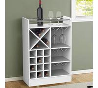 BAKAJI Meuble d'angle Bar vin liqueurs Structure en Bois Cave avec Plateau supérieur 20 Places Porte-Bouteilles, Blanc, Unica