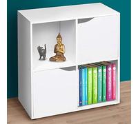 BAKAJI Meuble de bibliothèque Basse Design Cube Moderne, Meuble étagère avec 4 étagères et 2 Portes, Dimensions 60 x 29 cm, décoration Maison, Salon (Blanc)