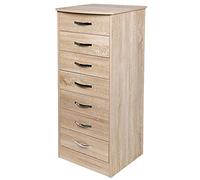 BAKAJI Meuble de Rangement 7 tiroirs en Bois MDF avec Boutons en métal, Design Moderne, décoration de Maison, Chambre à Coucher, Dimensions 46 x 42 x 116 cm (chêne)