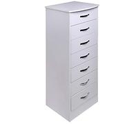 BAKAJI Meuble de Rangement 7 tiroirs en Bois MDF avec Boutons en métal, Design Moderne, décoration de Maison, Chambre à Coucher, Dimensions 46 x 42 x 116 cm (Blanc)