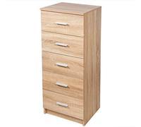 BAKAJI Meuble de Rangement à 5 tiroirs en Bois MDF, poignées en métal, Design Moderne, ameublement, Chambre, Dimensions 35 x 41 x 108 cm (Chêne)
