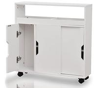 BAKAJI Meuble de Rangement idéal pour Salle de Bain, Cuisine et espaces étroits,Slim Blanc, Meuble Robuste avec roulettes pivotantes à 360°, 2 Portes coulissantes et 1 battant, 70 x 20 x 71H cm