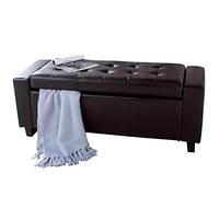 BAKAJI Meuble de Rangement pour Repose-Pieds pour Chambre à Coucher, Banc avec Structure en Bois, revêtement en Cuir synthétique, Assise ouvrable rembourrée, Dimensions : 110 x 40 x 40 cm (Marron)