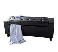 BAKAJI Meuble de Rangement pour Repose-Pieds pour Chambre à Coucher, Banc avec Structure en Bois, revêtement en Cuir synthétique, Assise ouvrable rembourrée, Dimensions : 110 x 40 x 40 cm (Noir)