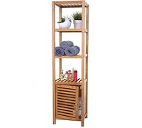 BAKAJI Meuble de Salle de Bain avec 3 étages, Support + Porte grillagée en Bois Bambou, Accessoires pour Linge de Maison, Dimensions 36 x 33 x 140 cm