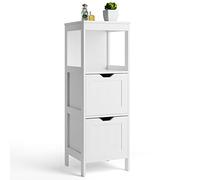 BAKAJI Meuble de Salle de Bains ameublement 2 tiroirs étagère Design Moderne Maison Peu encombrant Double étagère Ouverte Armoire de Sol Bois MDF Blanc Dimensions 30 x 89 x 30 cm