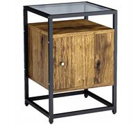 BAKAJI Meuble de table de chevet plateau en verre table basse canapé en métal et bois MDF 2 étagères intérieures fermeture à porte mobile ameublement maison bureau design moderne industriel 60 x 40 cm