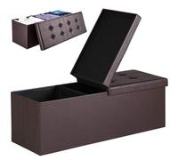 BAKAJI Meuble Pouf pour Chambre à Coucher, Banc Pliable, Structure Pliable, revêtement en Cuir synthétique, Assise Amovible, rembourré, Taille 38 x 115 cm (Marron)