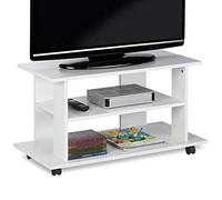 BAKAJI Meuble TV en Bois MDF avec 2 étagères, Porte-Console de Jeux DVD et 4 Roues, Meuble Panier pour télévision, Design Moderne, Dimensions 80 x 40 x 45 cm (Blanc)