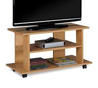 BAKAJI Meuble TV en Bois MDF avec 2 étagères, Porte-Console de Jeux DVD et 4 Roues, Meuble Panier pour télévision, Design Moderne, Dimensions 80 x 40 x 45 cm (chêne)