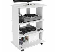 BAKAJI Meuble TV en Bois MDF avec 3 étagères, Porte Console de Jeux DVD et 4 Roues, Meuble Panier pour télévision, Design Moderne, Dimensions 60 x 45 x 80,5 cm (Blanc)