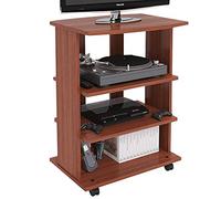 BAKAJI Meuble TV en Bois MDF avec 3 étagères, Porte Console de Jeux DVD et 4 Roues, Meuble Porte-téléviseur, Design Moderne, Dimensions 60 x 45 x 80,5 cm (Cerisier)