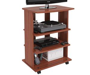 Bakaji Meuble TV en Bois MDF avec 3 étagères, Porte Console de Jeux DVD et 4 Roues, Meuble Porte-téléviseur, Design Moderne, Dimensions 60 x 45 x 80,5 cm (Cerisier)