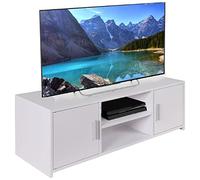 BAKAJI Bois Meuble TV Design Moderne Compartiments et Portes Blanc, d'ingénierie, Medium