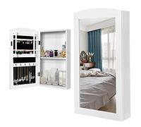BAKAJI Miroir à bijoux mural armoire à bijoux avec porte porte-objets et miroir intérieur, armoire à bijoux, couleur blanche (60 x 30 x 8,5 cm)