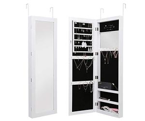 BAKAJI Miroir à Bijoux Mural ou derrière Porte-Armoire à Bijoux avec Porte Porte Porte Objets et Miroir intérieur, Armoire de Rangement, Porte-Bijoux, Couleur Blanc (Paola)