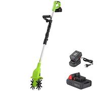 BAKAJI Motozappa pour Orto Électrozappa Batterie Lithium 20 V 4000 mAh Machine à Moteur électrique 2 Lames de 15 cm Largeur Travail 10 cm Vitesse 250 RPM Manche Ergonomique Culture Jardin