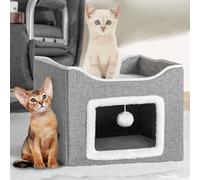 BAKAJI Niche à Chat Pliable avec entrée rectangulaire, abrite griffoir pour Animaux domestiques en Polyester rembourré, lit Gris 2 étagères avec Base antidérapante et Large Ouverture