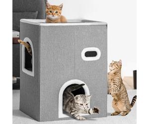 BAKAJI Niche à Chat Verticale avec entrée, abris Gris pour Animaux domestiques, griffoir en Polyester Chaud et rembourré, lit avec Base antidérapante 48 x 37,5 x 63 cm