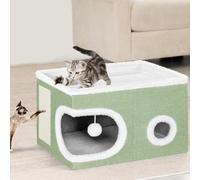 BAKAJI Niche pour Chats avec entrée Ronde et Bordure en Laine, abris pour Animaux domestiques, griffoir en Polyester Chaud et rembourré, lit rayé, Base antidérapante 58 x 42 x 33 cm (Vert)