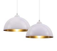 Bakaji Paire de suspensions design moderne industriel porte lampe en métal diamètre 30 cm longueur 130 cm câble réglable ampoule E27 max 60 W lustre éclairage maison Blanc or